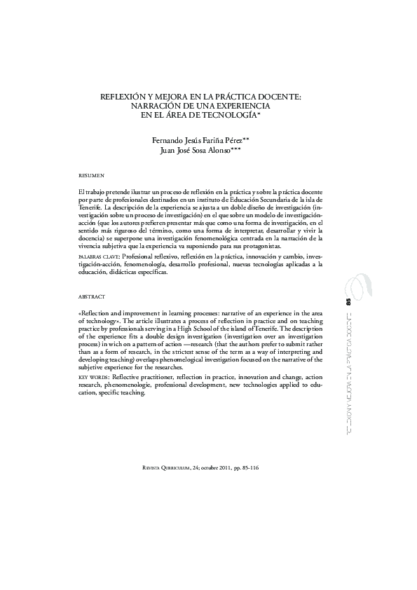 (PDF) Reflexión y mejora en la práctica docente: narración de una ...