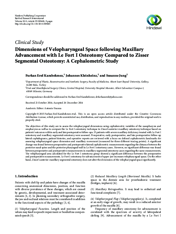 (PDF) Dimensions of Velopharyngeal Space following Maxillary ...