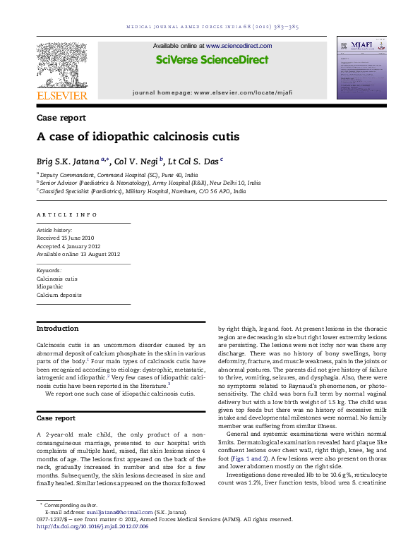 (PDF) A case of idiopathic calcinosis cutis