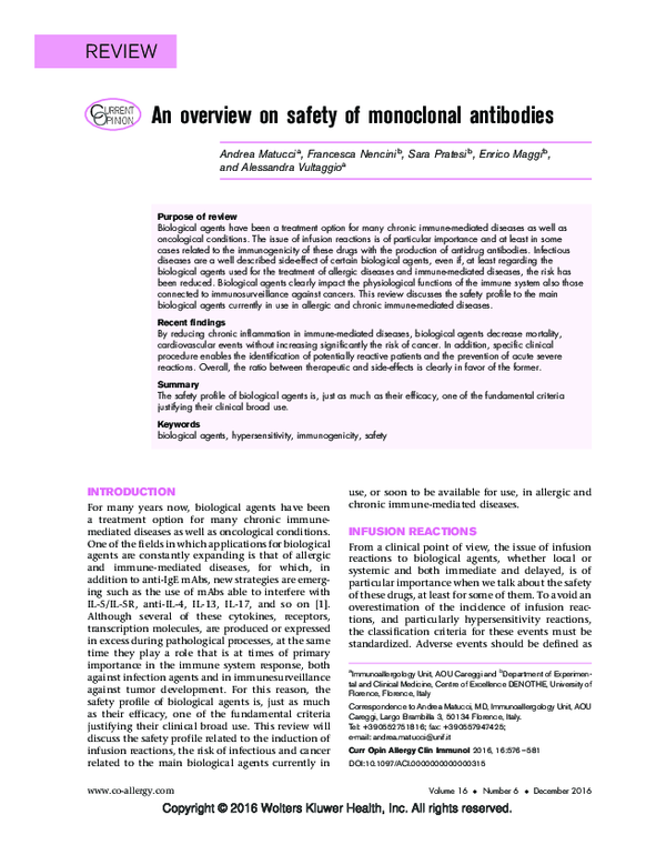 (PDF) An overview on safety of monoclonal antibodies
