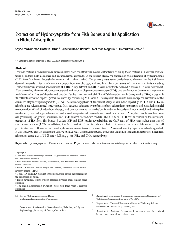 (PDF) Extraction of Hydroxyapatite from Fish Bones and Its Application ...