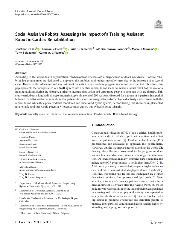 (PDF) Social Assistive Robots: Assessing the Impact of a Training ...