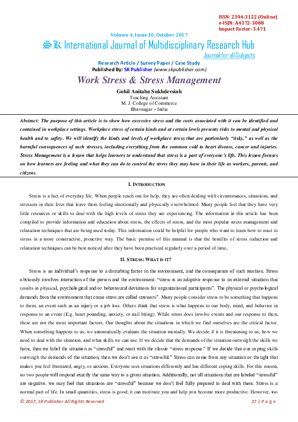 (PDF) Work Stress & Stress Management