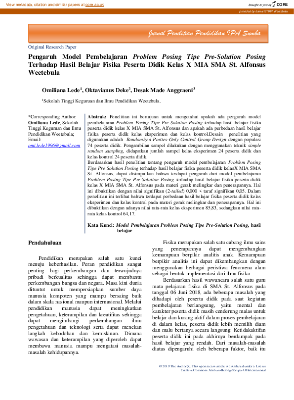 (PDF) Pengaruh Model Pembelajaran Problem Posing Tipe Pre-Solution ...