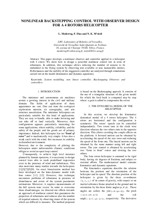 (PDF) Nonlinear backstepping control with observer design for a 4 ...