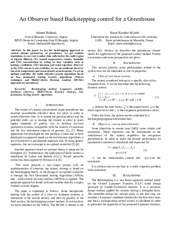 (PDF) An observer based backstepping control for a greenhouse