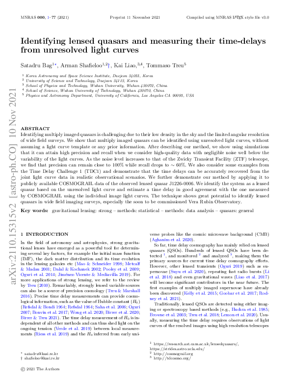 (PDF) Identifying Lensed Quasars and Measuring Their Time Delays from ...