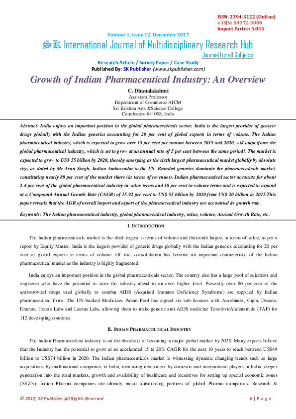 Pdf Growth Of Indian Pharmaceutical Industry An Overview