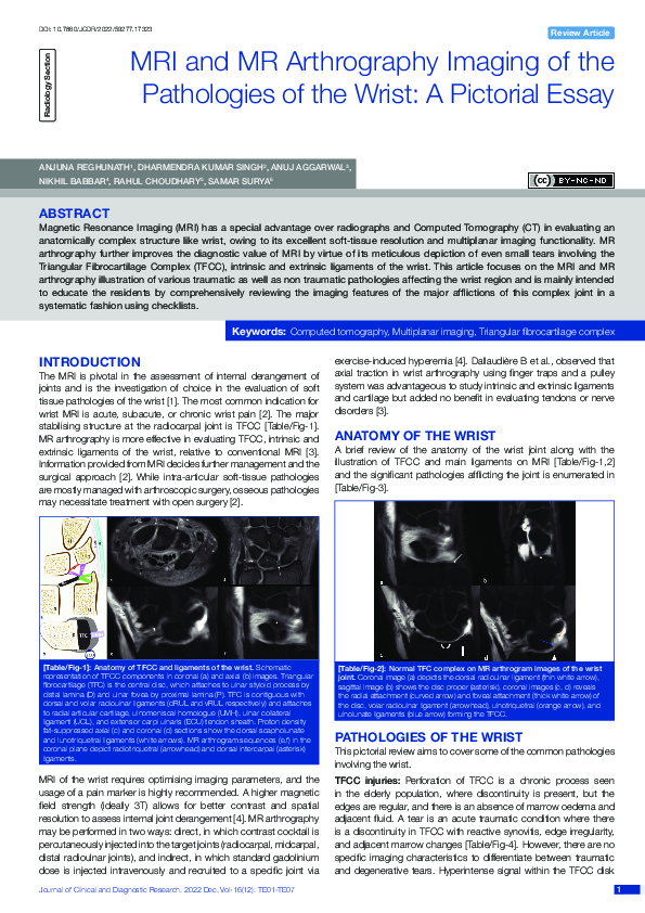 (PDF) MRI and MR Arthrography Imaging of the Pathologies of the Wrist ...