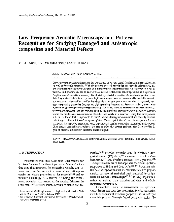 (PDF) Low frequency acoustic microscopy and pattern recognition for ...
