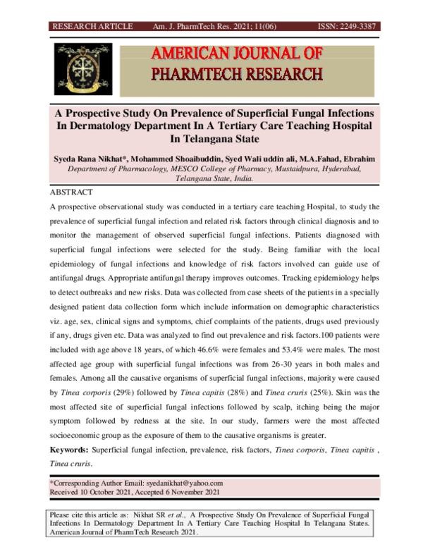 (PDF) A Prospective Study On Prevalence of Superficial Fungal ...