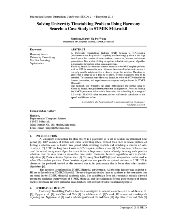 (PDF) Solving University Timetabling Problem Using Harmony Search: a ...