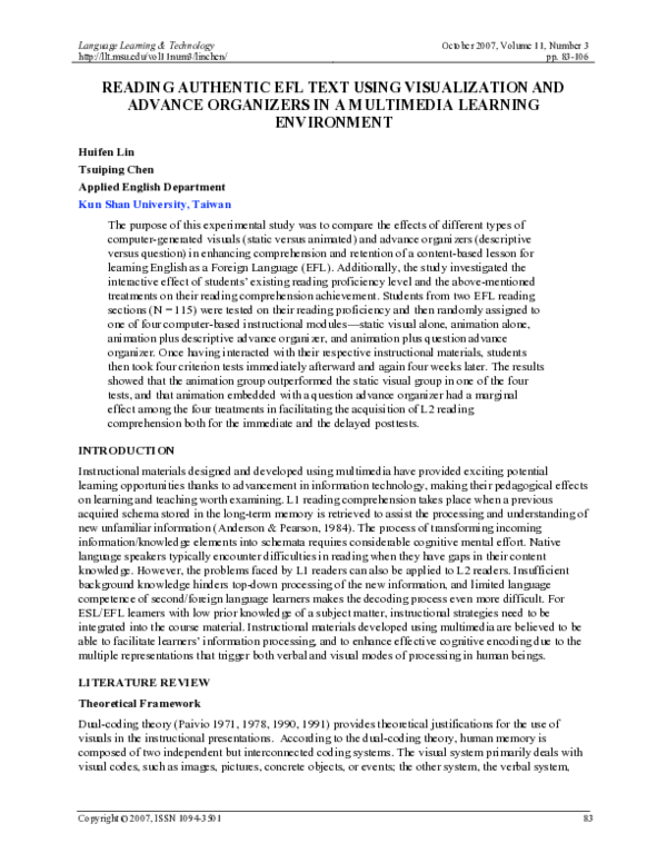 (PDF) Reading Authentic Efl Text Using Visualization and Advance ...