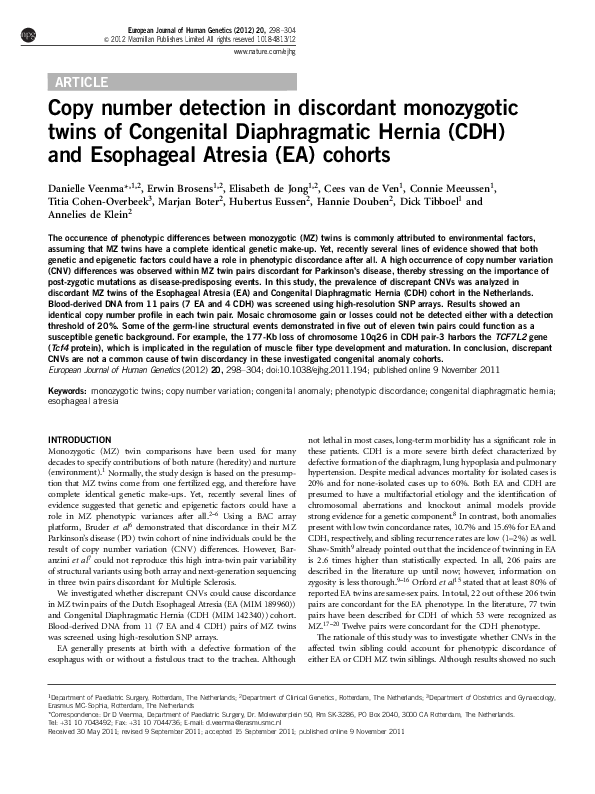 (PDF) Copy number detection in discordant monozygotic twins of ...