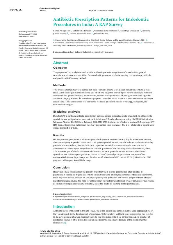 (PDF) Antibiotic Prescription Patterns for Endodontic Procedures in ...