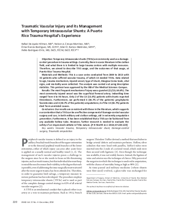 (PDF) Traumatic Vascular Injury and its Management with Temporary ...