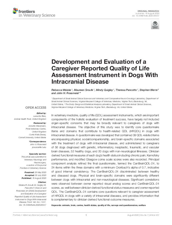 View of (PDF) Development and Evaluation of a Caregiver Reported Quality of ...