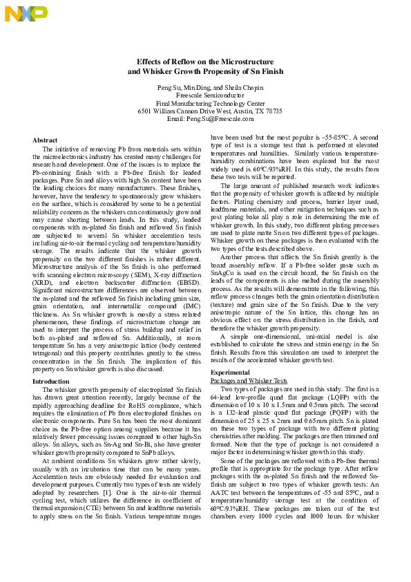 (PDF) Effects of reflow on the microstructure and whisker growth ...