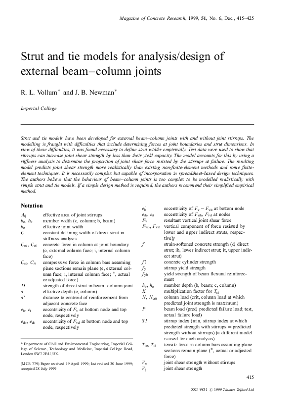 (PDF) Strut and tie models for analysis/design of external beam—column ...