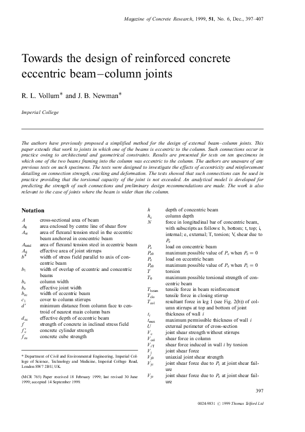 (PDF) Towards the design of reinforced concrete eccentric beam—column ...