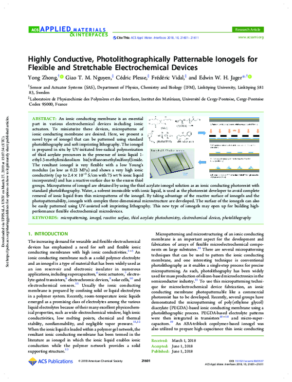 (PDF) Highly Conductive, Photolithographically Patternable Ionogels for ...