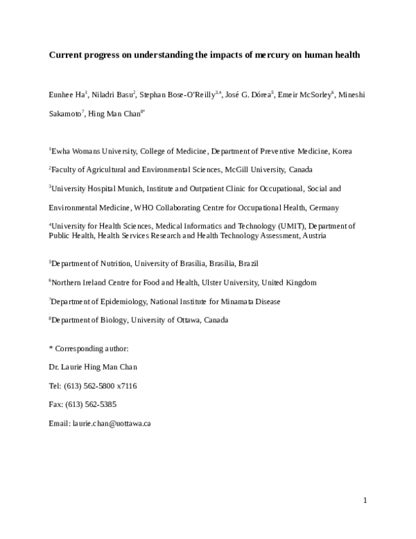 (PDF) Current progress on understanding the impact of mercury on human ...