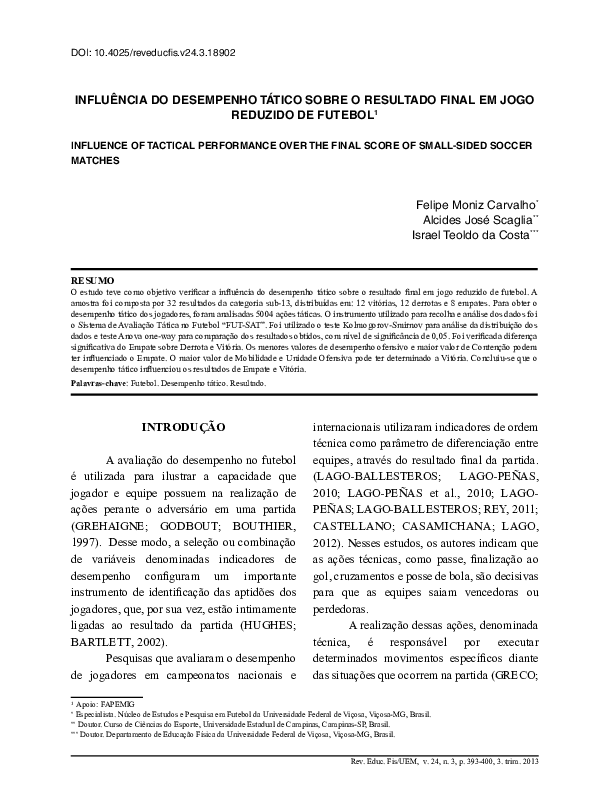(PDF) Influence of tactical performance over the final score of small ...