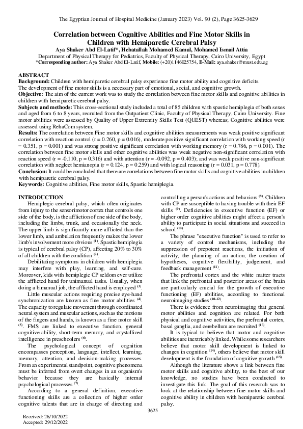 (PDF) Correlation between Cognitive Abilities and Fine Motor Skills in ...