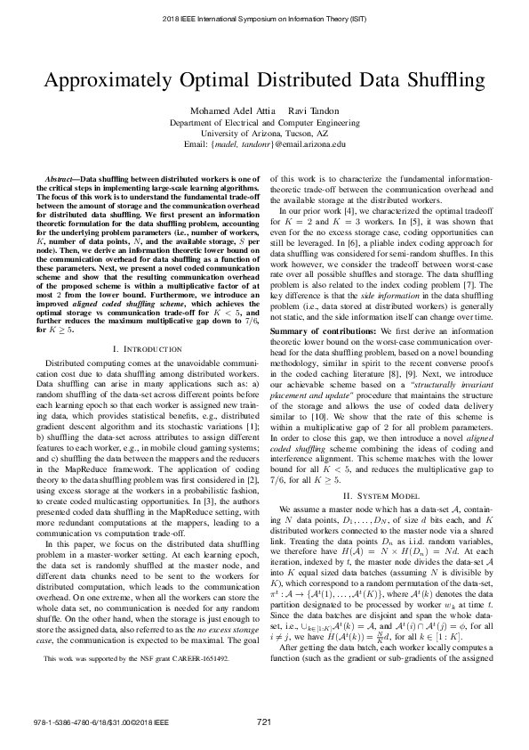 (PDF) Approximately Optimal Distributed Data Shuffling