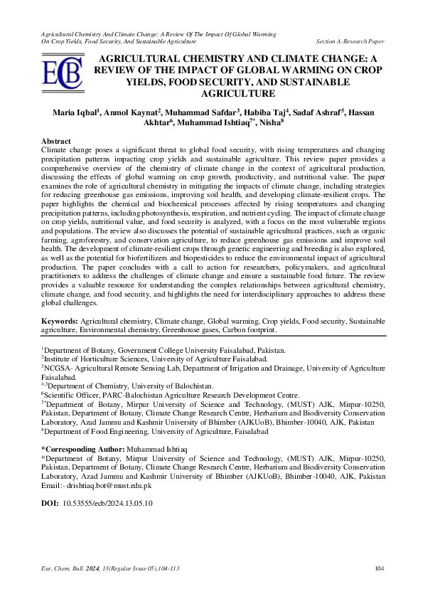 (PDF) AGRICULTURAL CHEMISTRY AND CLIMATE CHANGE: A REVIEW OF THE IMPACT ...