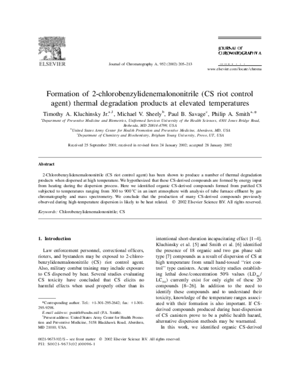 (PDF) Formation of 2-chlorobenzylidenemalononitrile (CS riot control ...