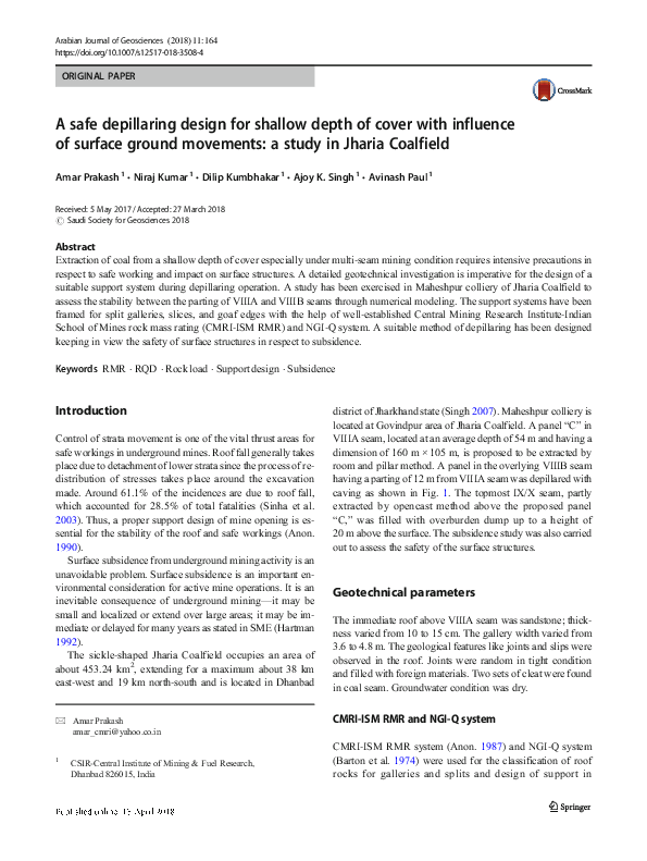 (PDF) A safe depillaring design for shallow depth of cover with ...
