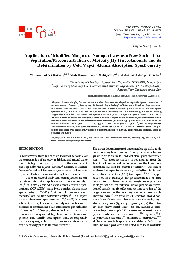 (PDF) Application of Modified Magnetite Nanoparticles as a New Sorbent ...
