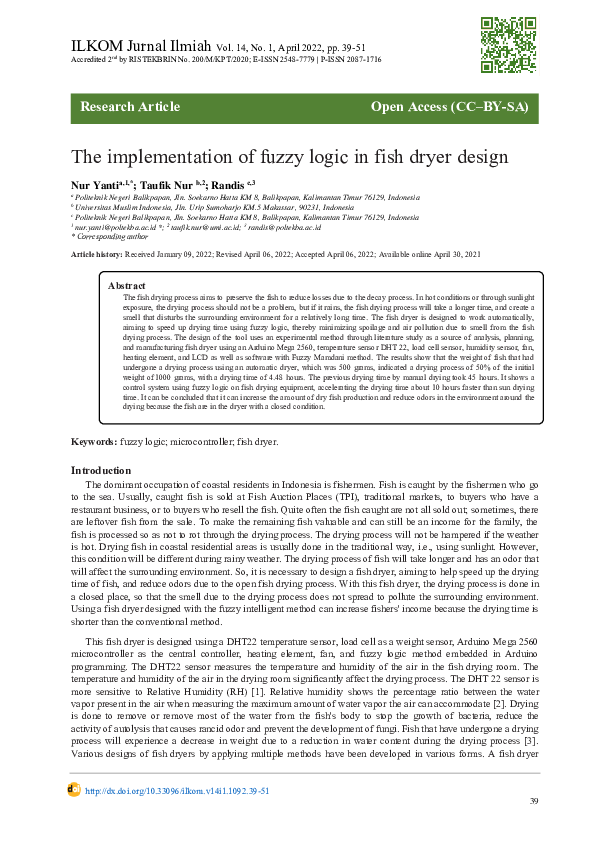 (PDF) Implementation of Fuzzy Logic in Fish Dryer Design