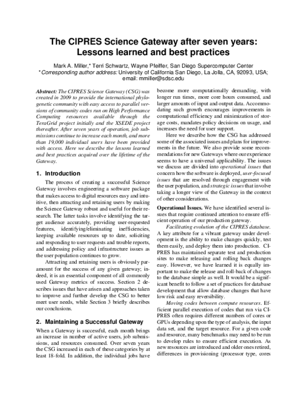 (PDF) The CIPRES Science Gateway at Year 6: Lessons learned and best ...