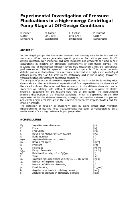 (PDF) Experimental investigation of pressure fluctuations in a high ...