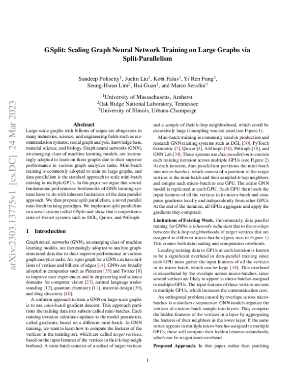 (PDF) GSplit: Scaling Graph Neural Network Training on Large Graphs via ...