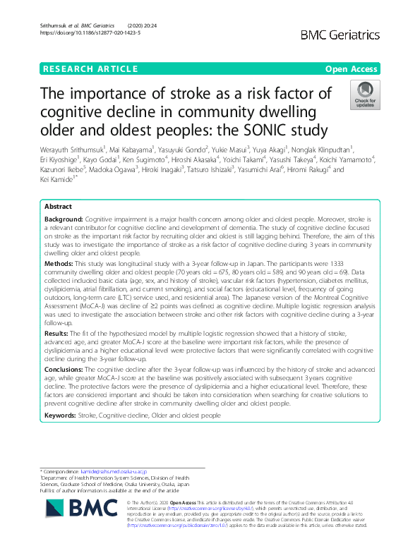 (PDF) The Importance of Stroke as a Risk Factor of Cognitive Decline in ...