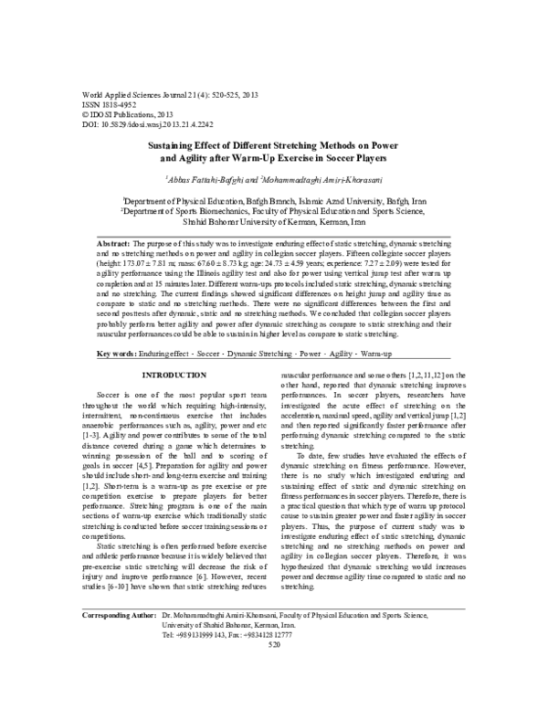 (PDF) Acute Effect of Different Stretching Methods on Illinois Agility ...