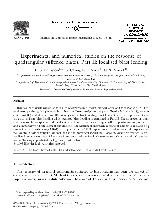 (PDF) Experimental and numerical studies on the response of stiffened ...