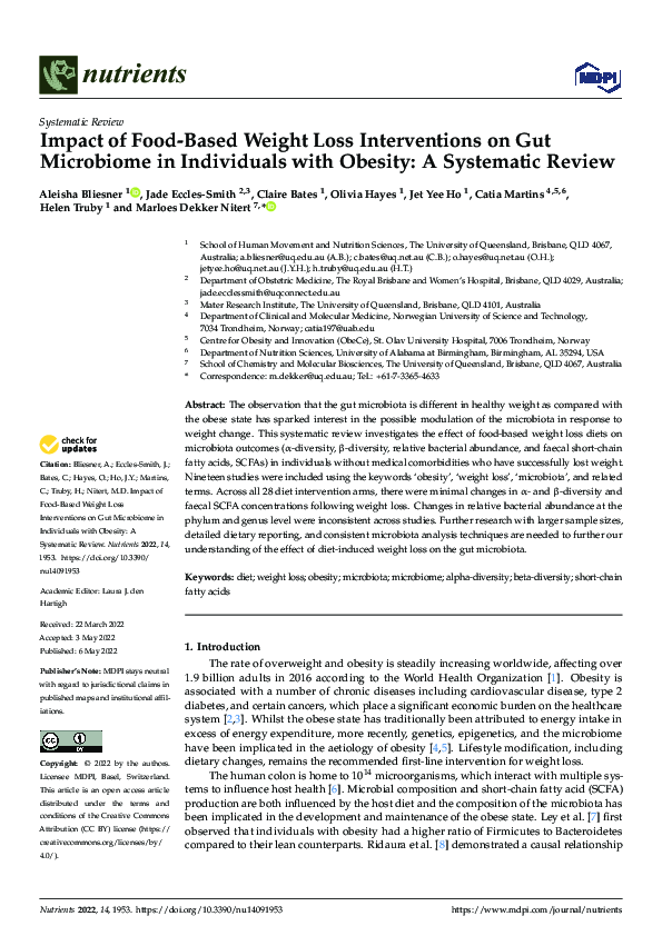 (PDF) Impact of Food-Based Weight Loss Interventions on Gut Microbiome ...