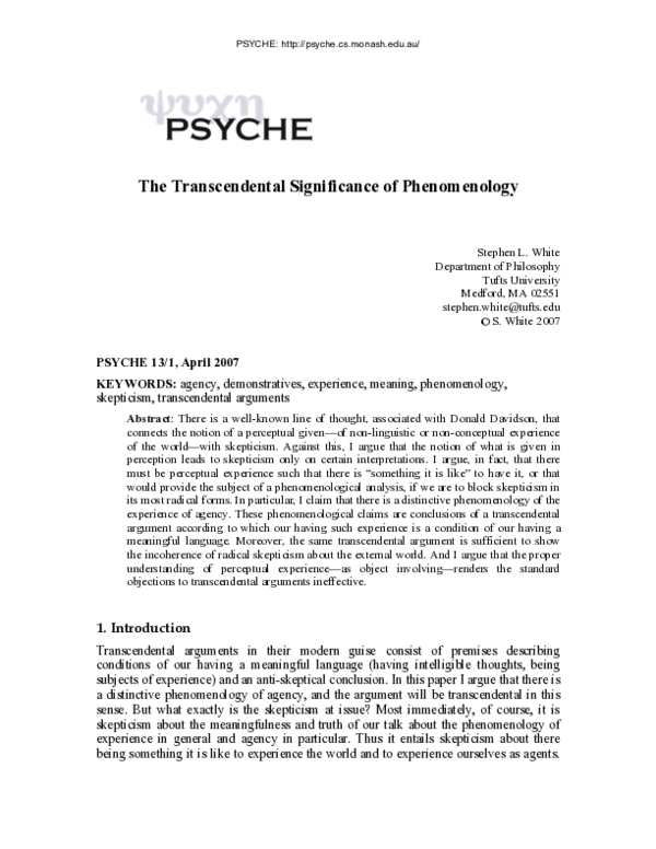 (PDF) The Transcendental Significance of Phenomenology