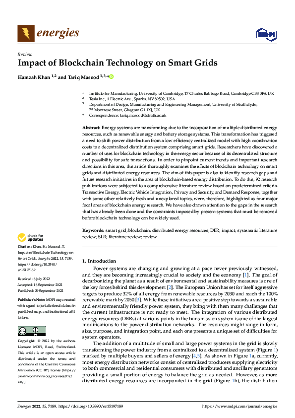 (PDF) Impact of Blockchain Technology on Smart Grids