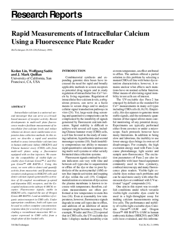 (PDF) Rapid Measurements of Intracellular Calcium Using a Fluorescence ...