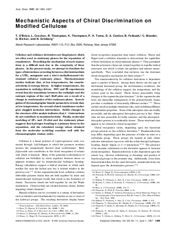 (PDF) Mechanistic Aspects of Chiral Discrimination on Modified Cellulose