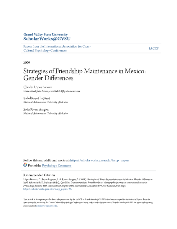 (PDF) Strategies of Friendship Maintenance in Mexico: Gender Differences