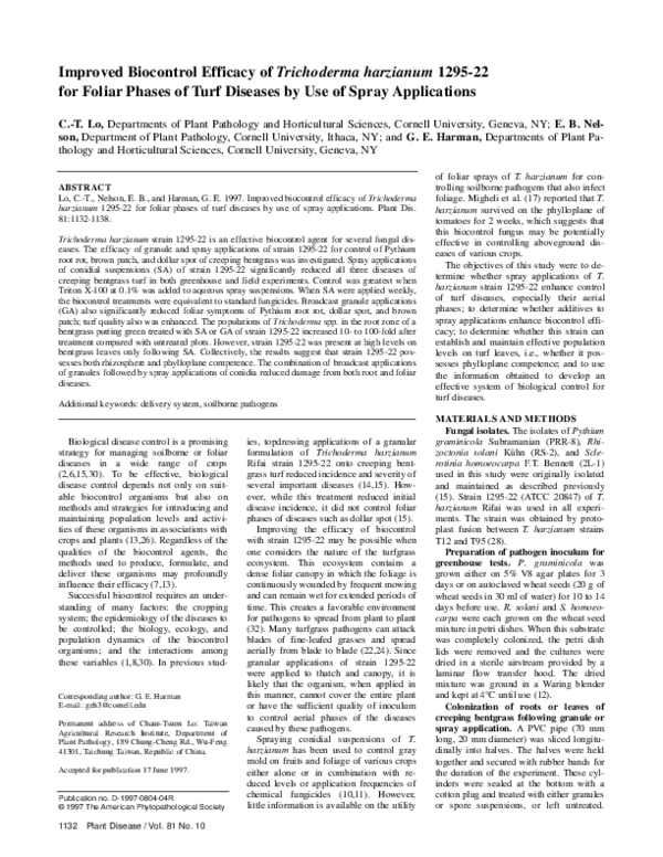 (PDF) Improved Biocontrol Efficacy of Trichoderma harzianum 1295-22 for ...