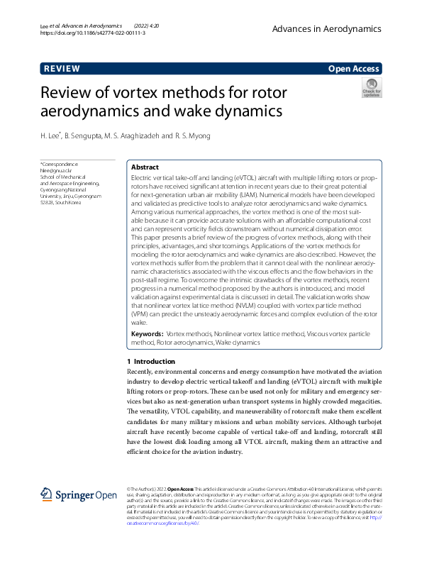 (PDF) Review of vortex methods for rotor aerodynamics and wake dynamics