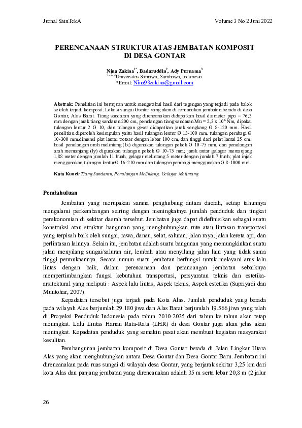 Pdf Perencanaan Struktur Atas Jembatan Komposit Di Desa Gontar