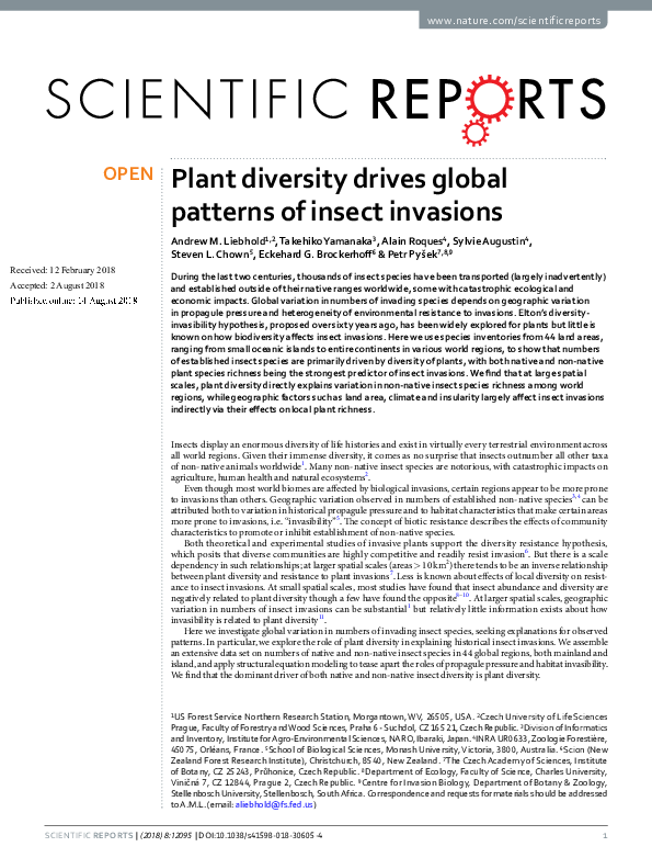 (PDF) Plant diversity drives global patterns of insect invasions
